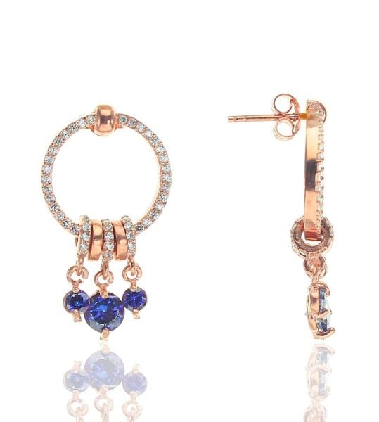 Gümüş mavi mistik taşlı ring küpe SGTL8494