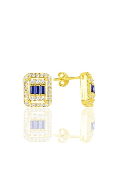 Gümüş  altın yaldızlı baget kesim safir taşlı çizgili üçlü set SGTL11562LACIVERT