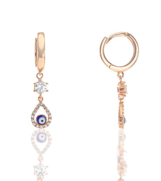 Gümüş damla mineli nazar halka küpe SGTL8495