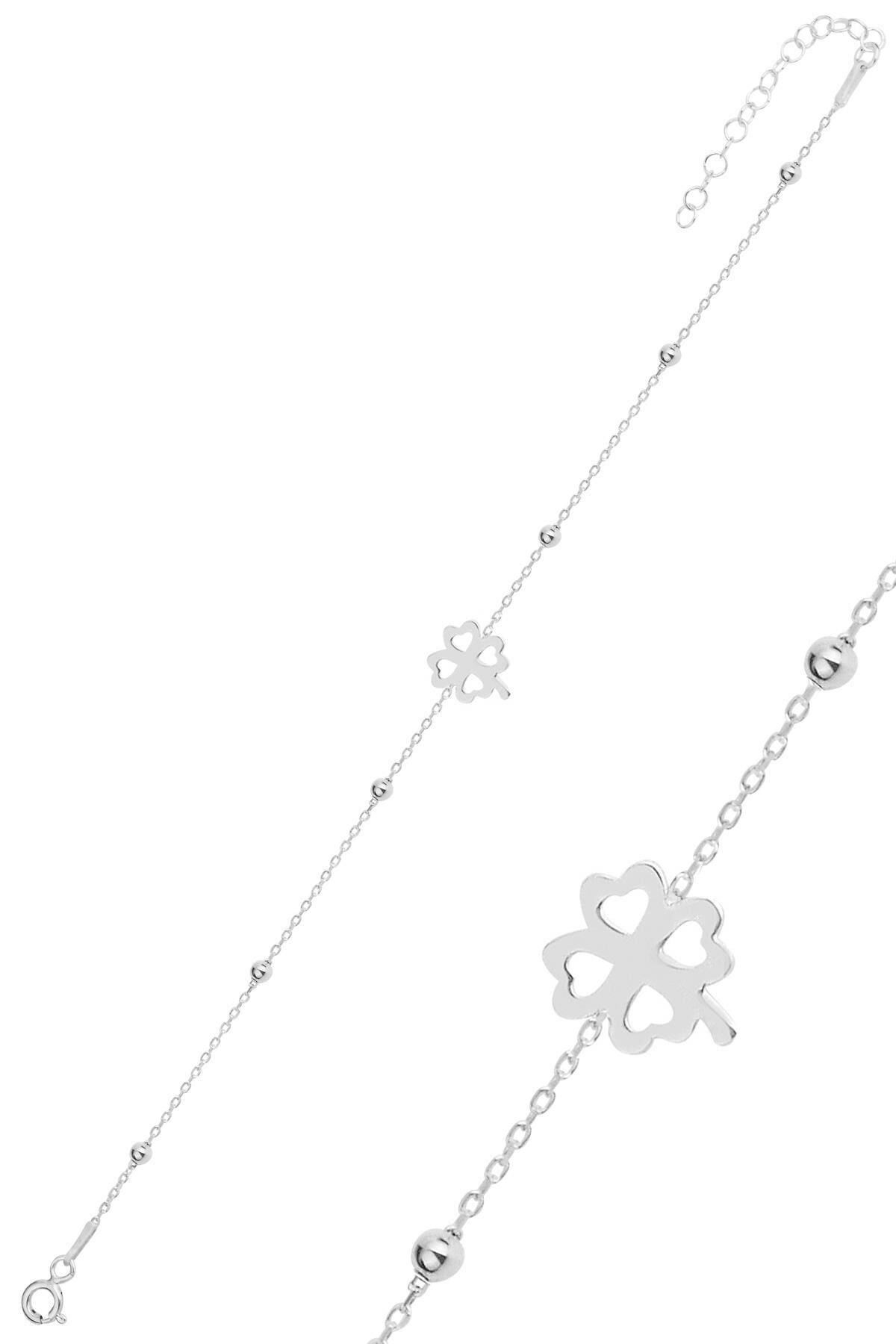 Gümüş rodyumlu top top zincirli yonca bileklik SGTL12519RODAJ