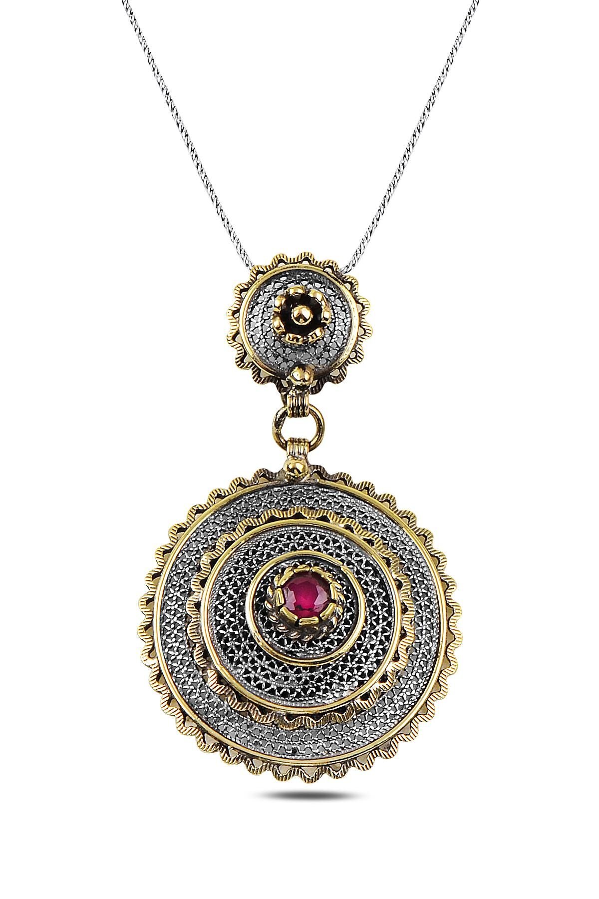 Gümüş kök yakut taşlı otantik telkari  kolye SGTL10300KLY