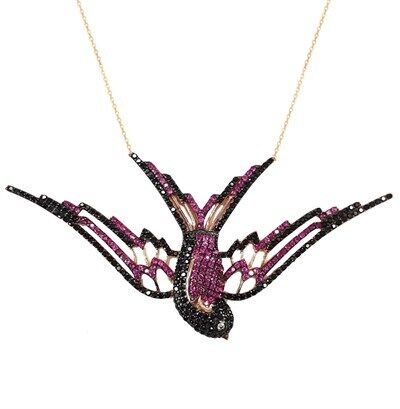 fuşya taşlı dev kırlangıç kolye kolye5084