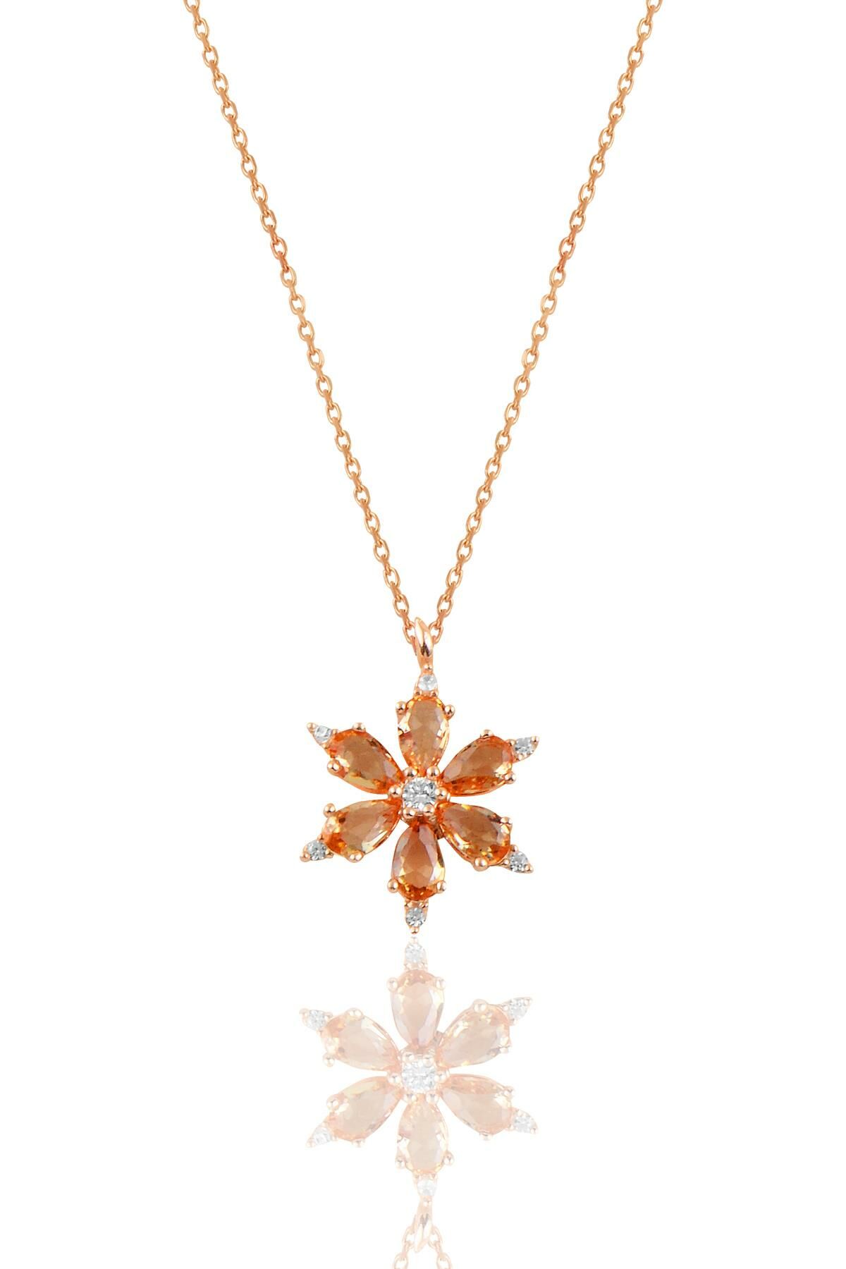 Gümüş rose topaz ve zirkon taşlı kar tanesi kolye SGTL10898BAL