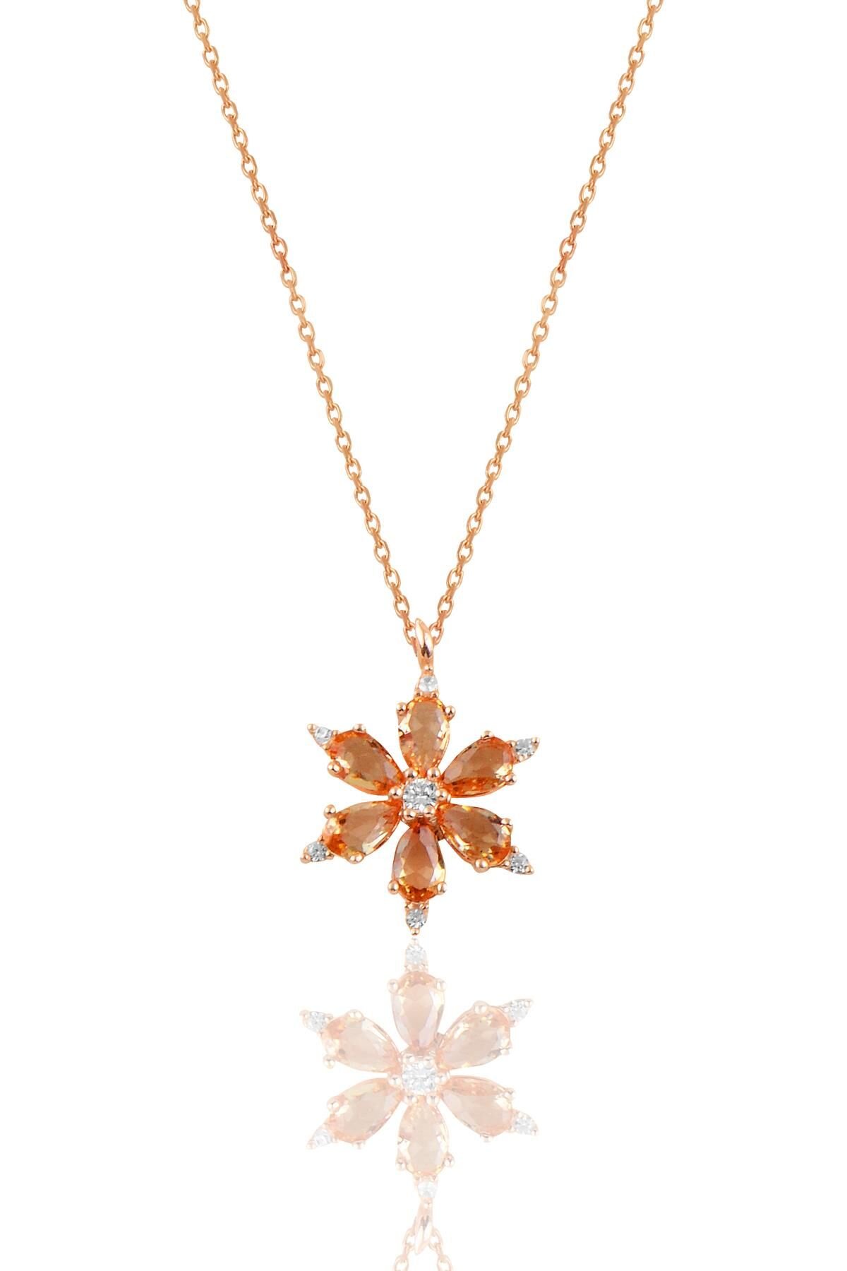 Gümüş rose topaz ve zirkon taşlı kar tanesi kolye SGTL10898BAL