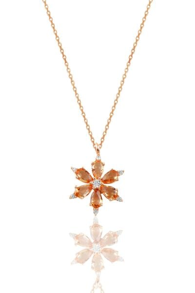 Gümüş rose topaz ve zirkon taşlı kar tanesi kolye SGTL10898BAL