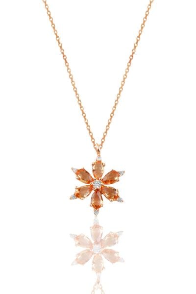 Gümüş rose topaz ve zirkon taşlı kar tanesi kolye SGTL10898BAL