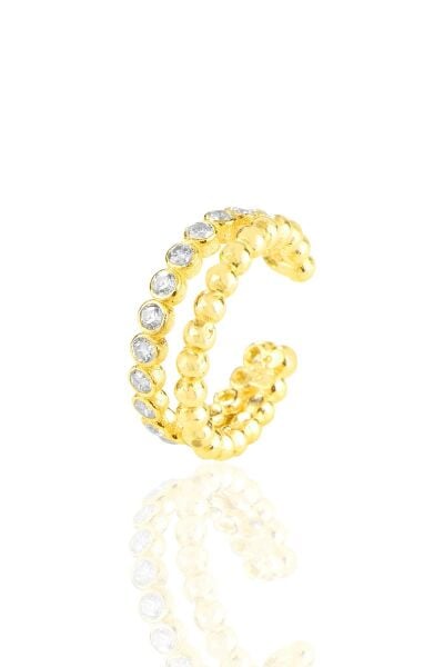 Gümüş altın yaldızlı zirkon taşlı sıkıştırmalı kıkırdak küpe SGTL11448GOLD