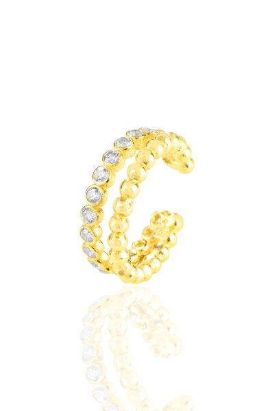 Gümüş altın yaldızlı zirkon taşlı sıkıştırmalı kıkırdak küpe SGTL11448GOLD