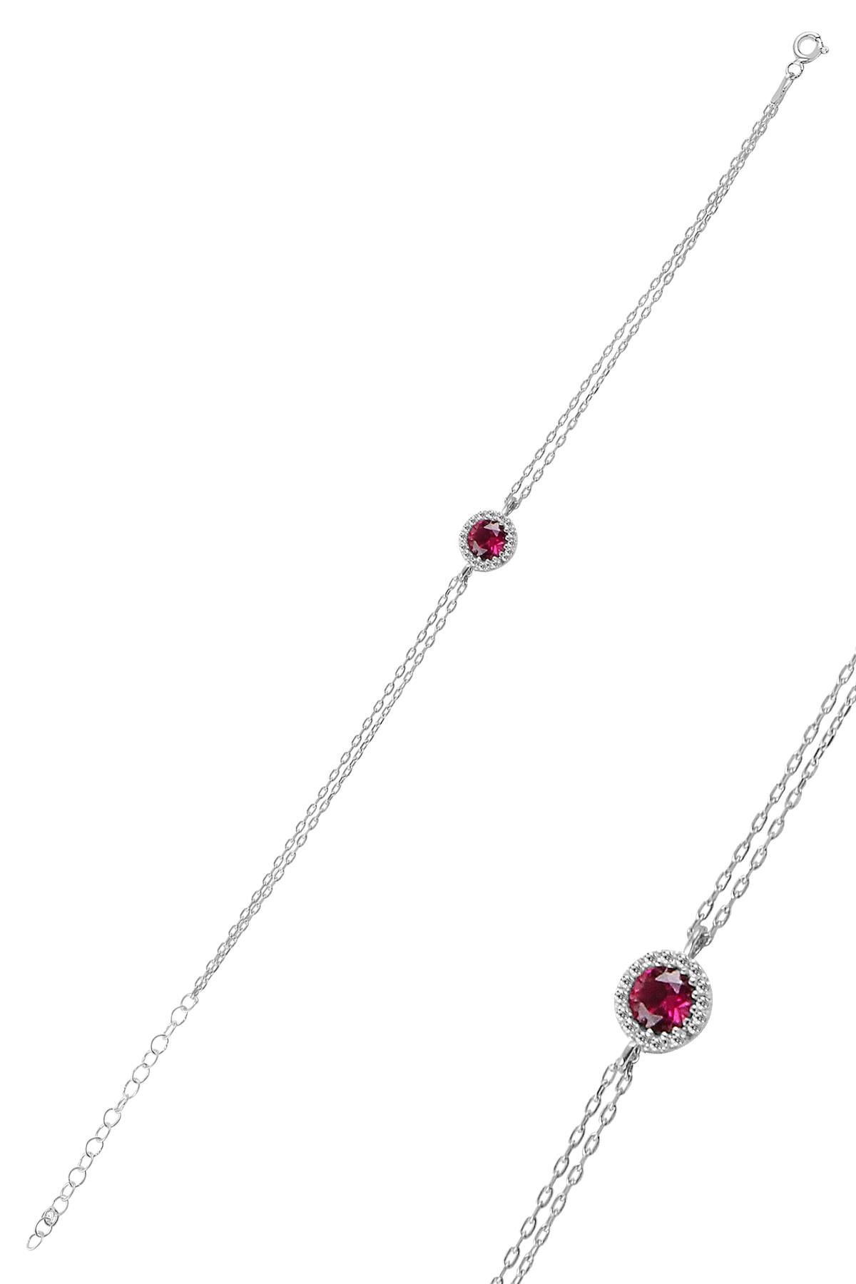 Gümüş rodyumlu  kök yakut taşlı pırlanta montürlü bileklik SGTL9914KRM