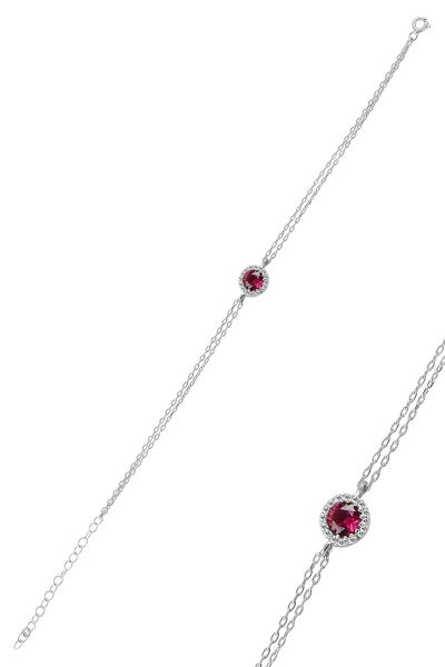 Gümüş rodyumlu  kök yakut taşlı pırlanta montürlü bileklik SGTL9914KRM