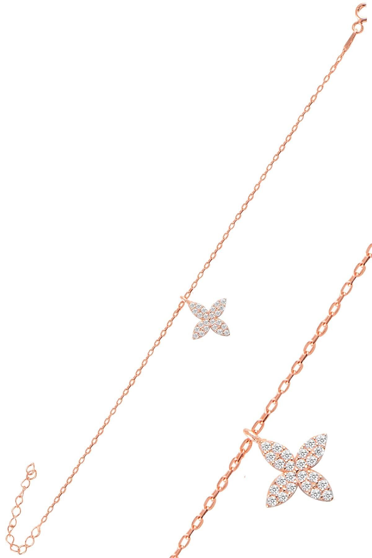 Gümüş rose zirkon taşlı yonca bileklik SGTL11059ROSE