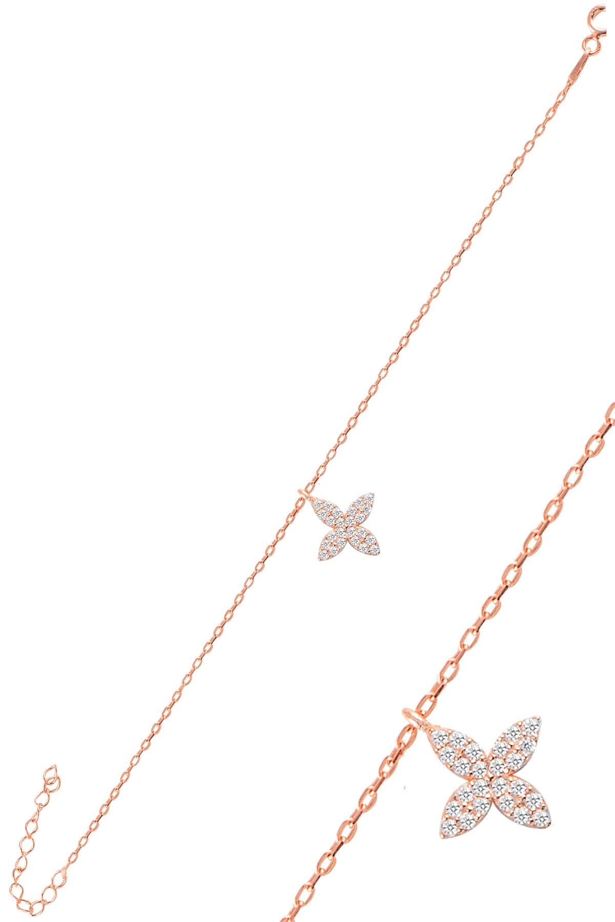 Gümüş rose zirkon taşlı yonca bileklik SGTL11059ROSE