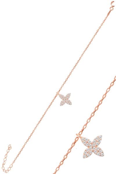 Gümüş rose zirkon taşlı yonca bileklik SGTL11059ROSE