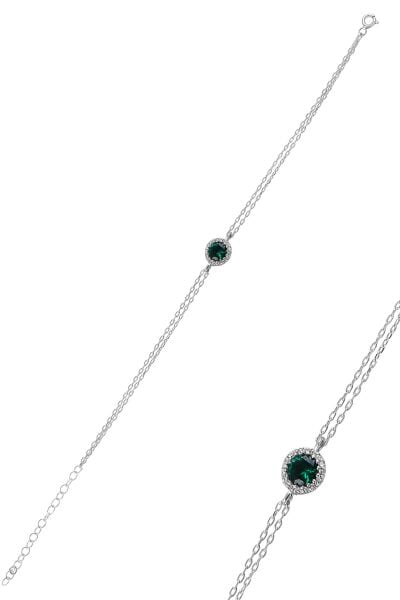 Gümüş rodyumlu kök zümrüt taşlı pırlanta montürlu bileklik SGTL9914YSL