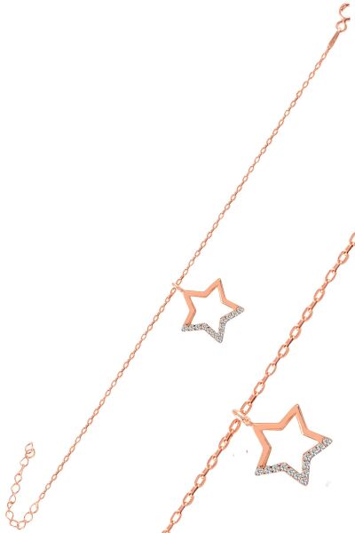 Gümüş rose içi boş yıldız modeli üçlü set SGTL11057ROSE