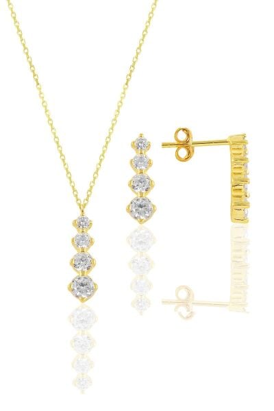 Gümüş altın yaldızlı zirkon taşlı  ışıltılı ikili set SGTL10956GOLD