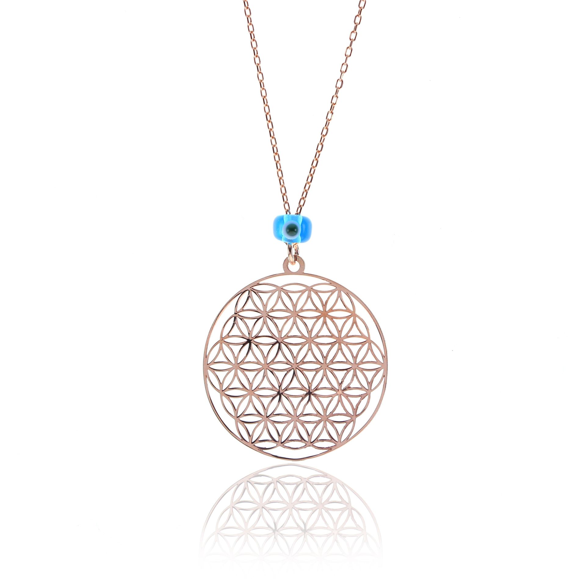 Gümüş rose nazarlı yaşam çiçeği kolye  SGTL11444ROSE