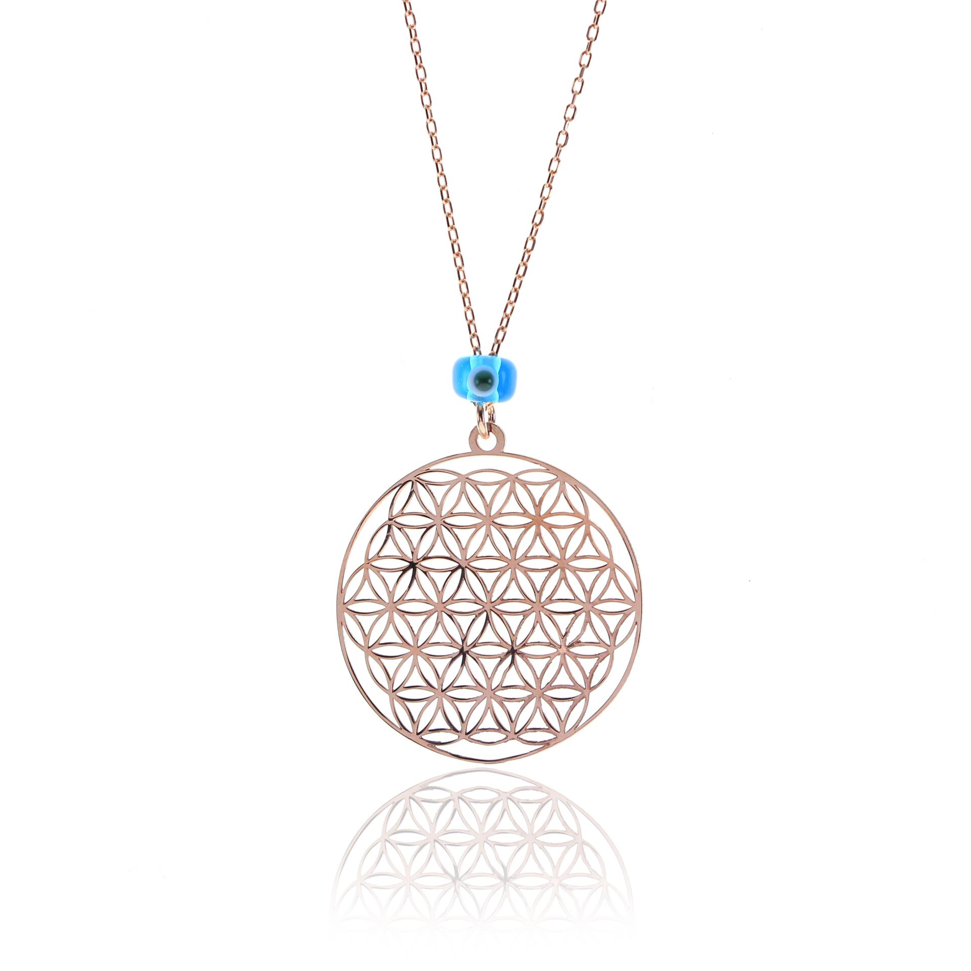 Gümüş rose nazarlı yaşam çiçeği kolye  SGTL11444ROSE