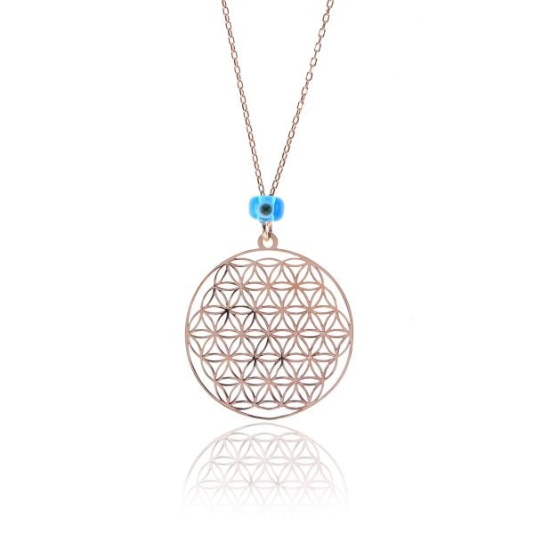Gümüş rose nazarlı yaşam çiçeği kolye  SGTL11444ROSE