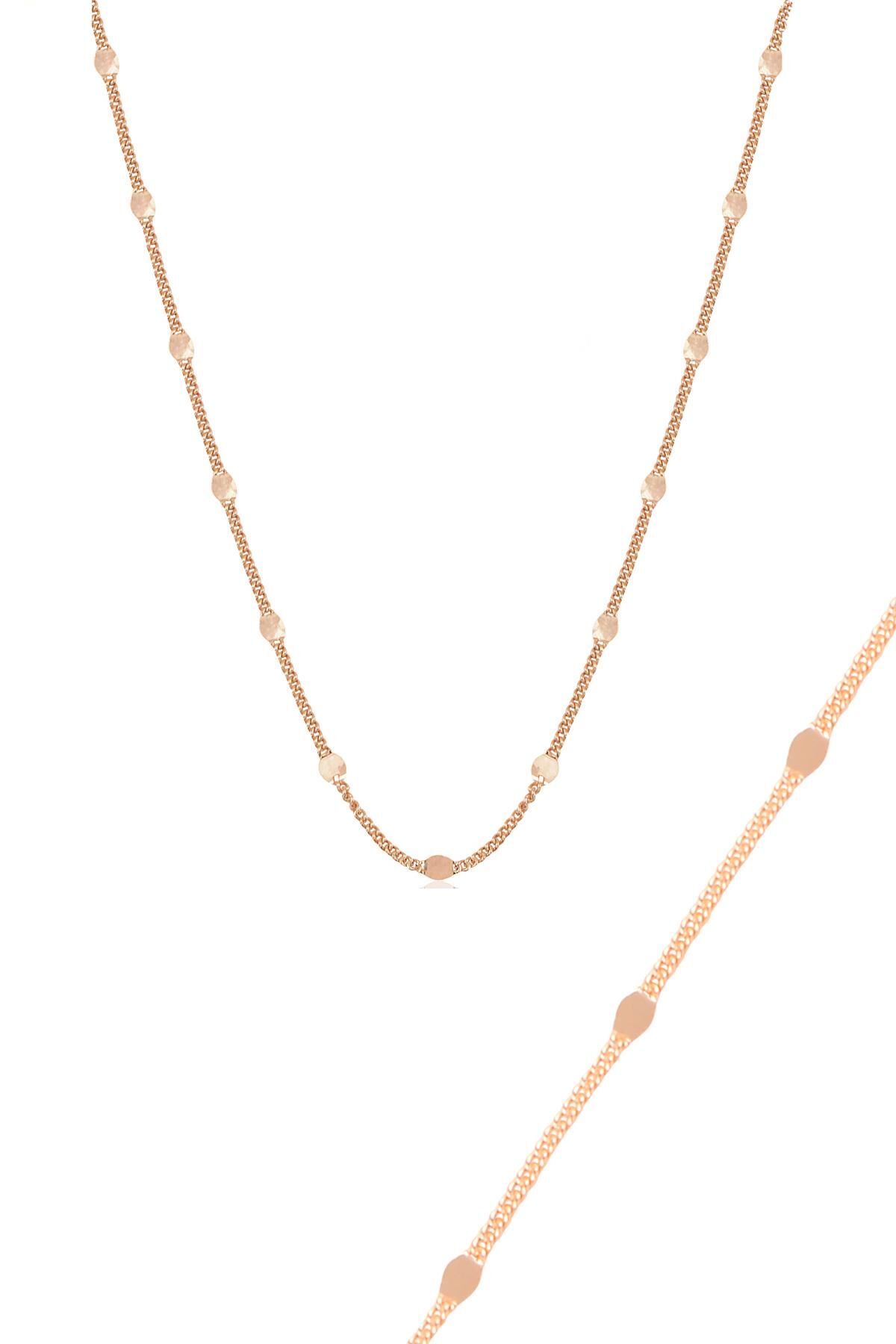 Gümüş rose pullu gurmet kolye bileklik seti SGTL11056ROSE