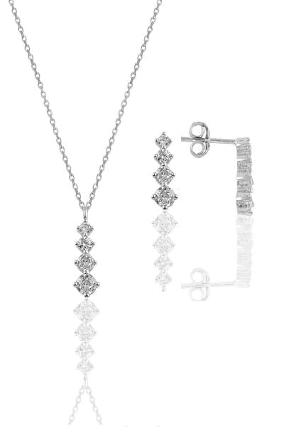 Gümüş rodyumlu zirkon taşlı  ışıltılı ikili set SGTL10956RODAJ