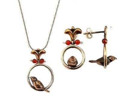 Kuşlu kolye ve küpe set8346