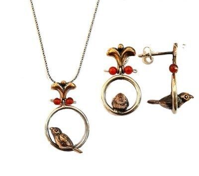 Kuşlu kolye ve küpe set8346