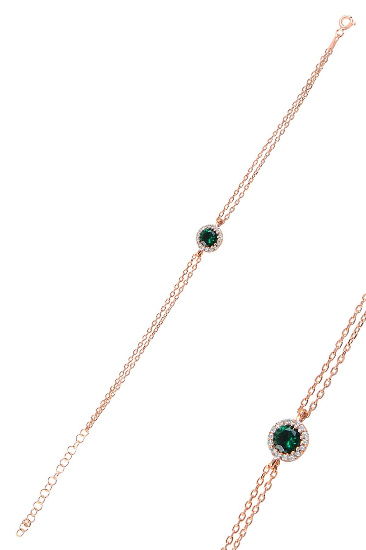 Gümüş rose kök zümrüt taşlı elmas montürlü bileklik SGTL9915YSL