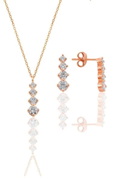 Gümüş rose zirkon taşlı  ışıltılı ikili set SGTL10956ROSE