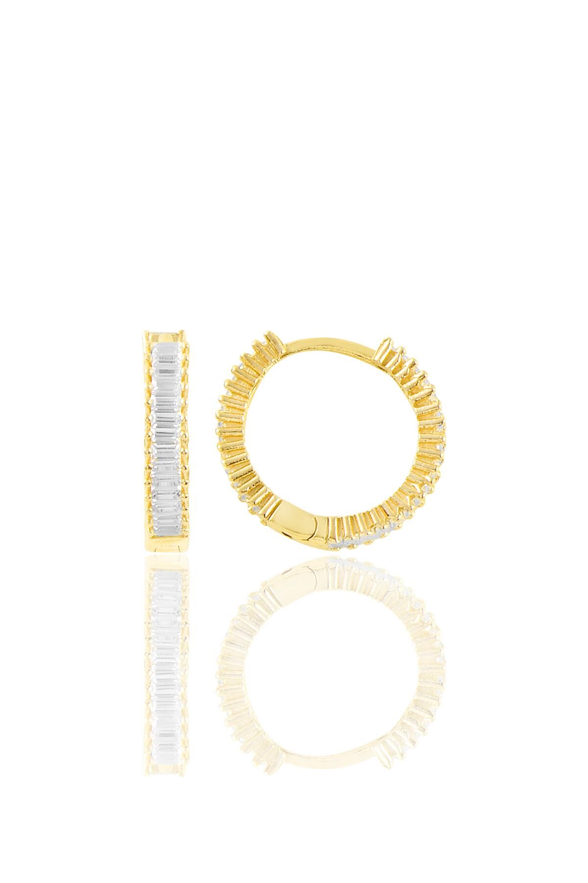 Gümüş altın yaldızlı baget taşlı tamtur halka küpe SGTL11365GOLD