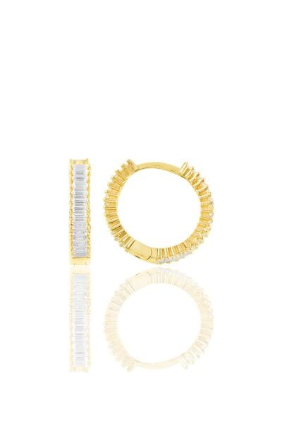 Gümüş altın yaldızlı baget taşlı tamtur halka küpe SGTL11365GOLD