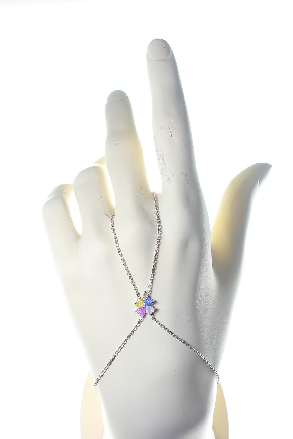 gümüş renkli taşlı yonca modeli şahmeran SGTL9422