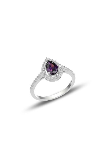 Gümüş rodyumlu ametis taşlı damla modeli üçlü set SGTL11003MOR