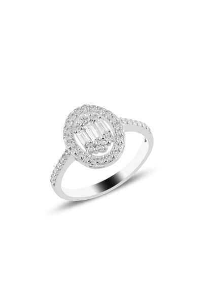 Gümüş rodyumlu oval gümüş baget taşlı üçlü set SGTL10734RODAJ