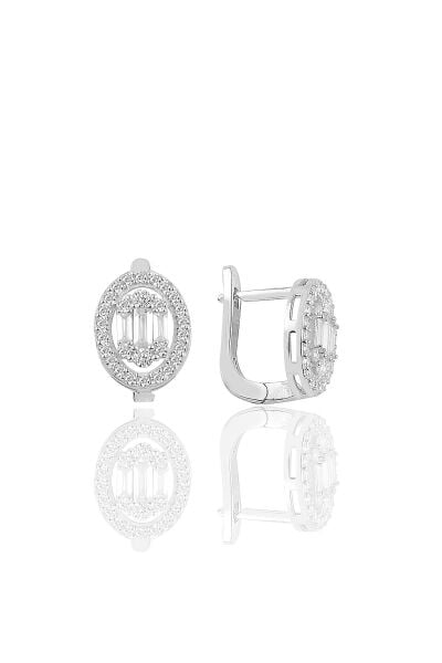 Gümüş rodyumlu oval gümüş baget taşlı üçlü set SGTL10734RODAJ