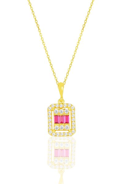 Gümüş  altın yaldızlı baget kesim kök yakut taşlı çizgili üçlü set SGTL11562KIRMIZI