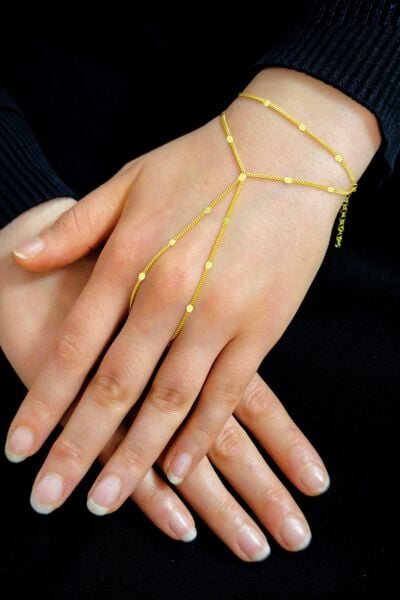 Gümüş altın yaldızlı pullu gurmet zincirli çift sıra şahmeran  SGTL12499GOLD