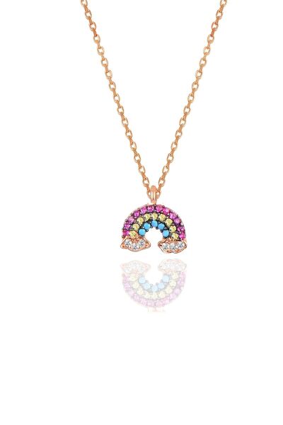 Gümüş rose renkli taşlı gök kuşağı üçlü set SGTL11052ROSE