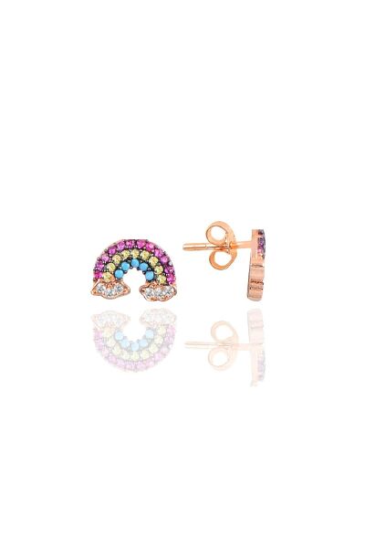 Gümüş rose renkli taşlı gök kuşağı üçlü set SGTL11052ROSE
