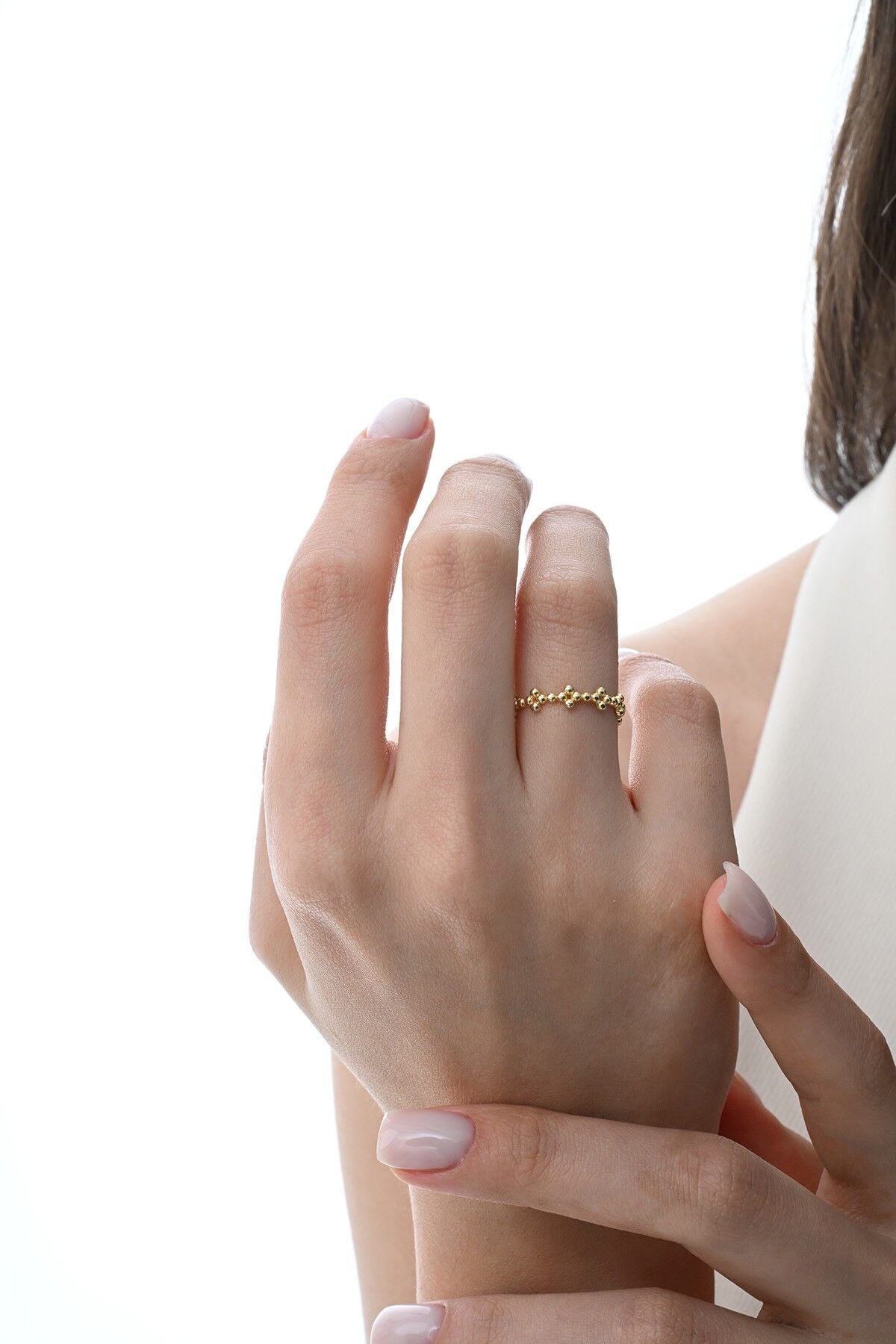 Gümüş altın yaldızlı özel tasarımlı pıtırcık yüzük SGTL12876GOLD