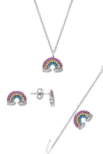 Gümüş rodyumlu renkli taşlı gök kuşağı üçlü set SGTL11052RODAJ