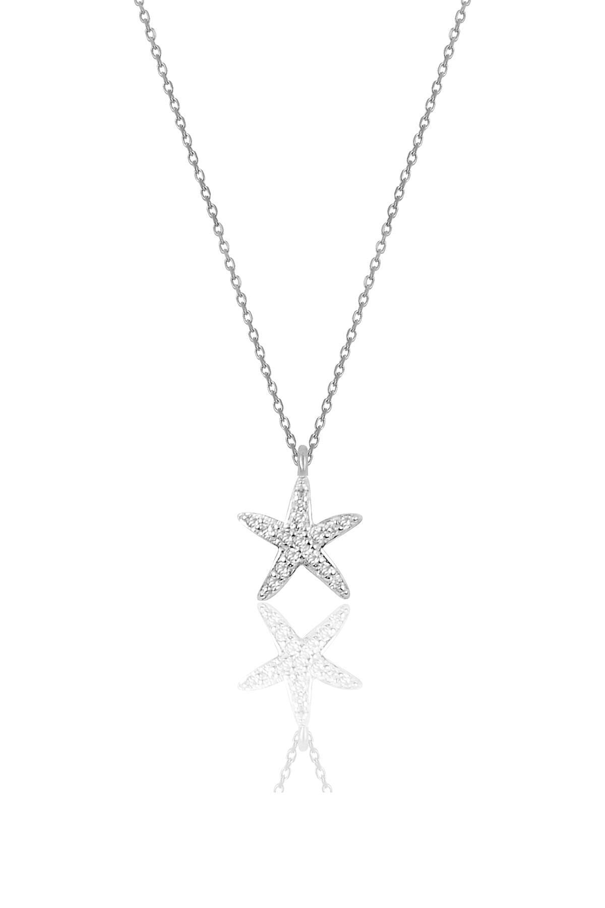 Gümüş rodyumlu zirkon taşlı deniz yıldızı kolye SGTL11442RODAJ