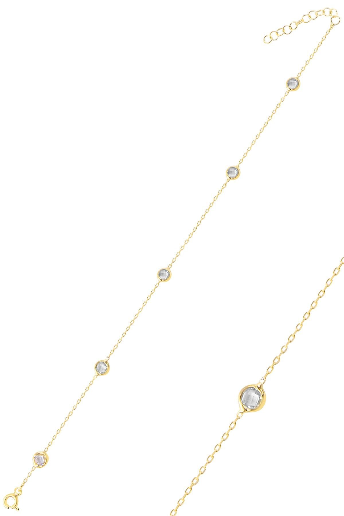Gümüş altın yaldızlı zirkon tek sıra taşlı bileklik SGTL12500GOLD