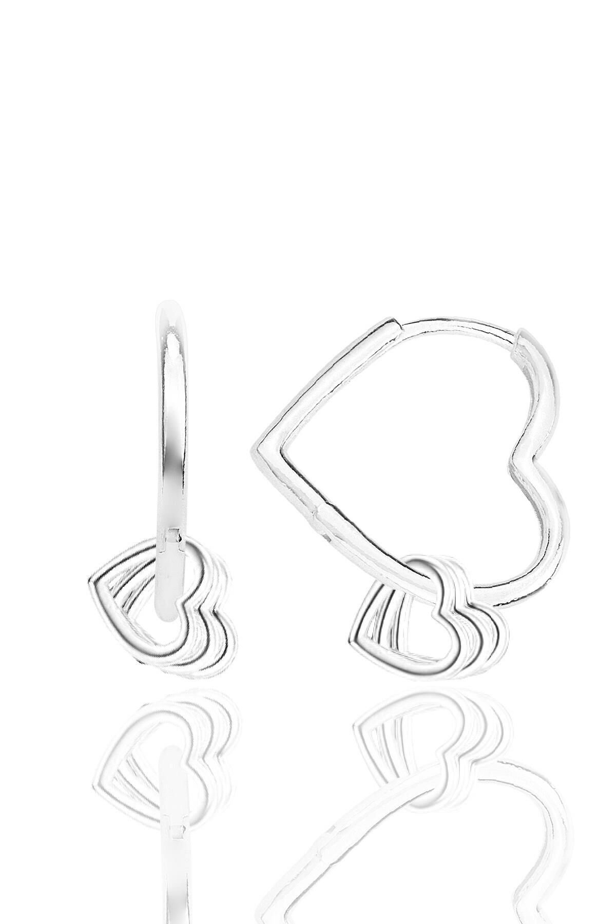 Gümüş rodyumlu özel tasarım sallantılı 20 mm kalp küpe SGTL12401RODAJ