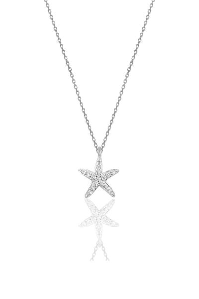 Gümüş rodyumlu zirkon taşlı deniz yıldızı kolye ve küpe ikili set SGTL11441RODAJ