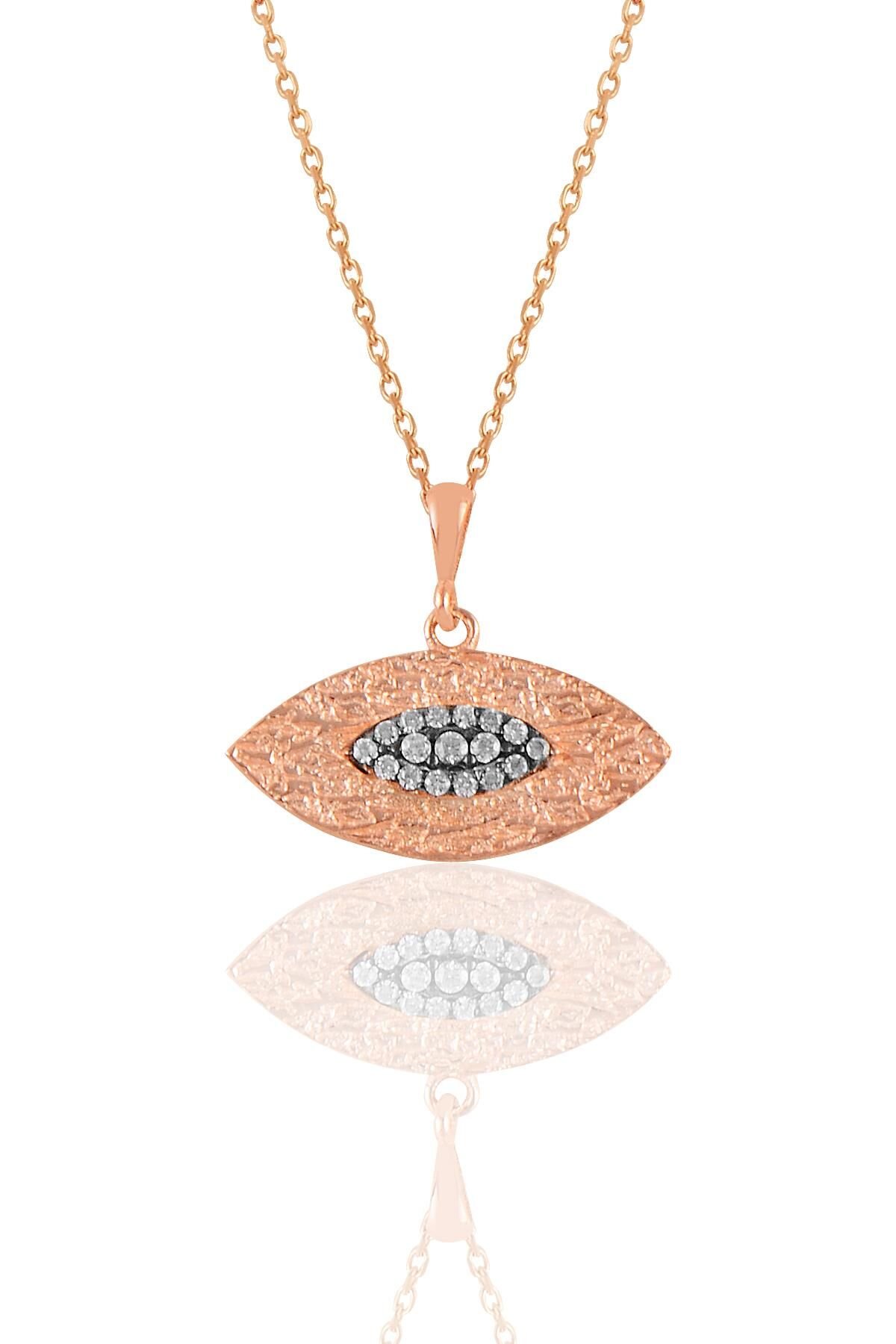Gümüş rose zirkon taşlı göz kolye  SGTL11051ROSE