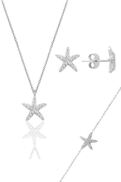 Gümüş rodyumlu zirkon taşlı deniz yıldızı üçlü set SGTL11440RODAJ
