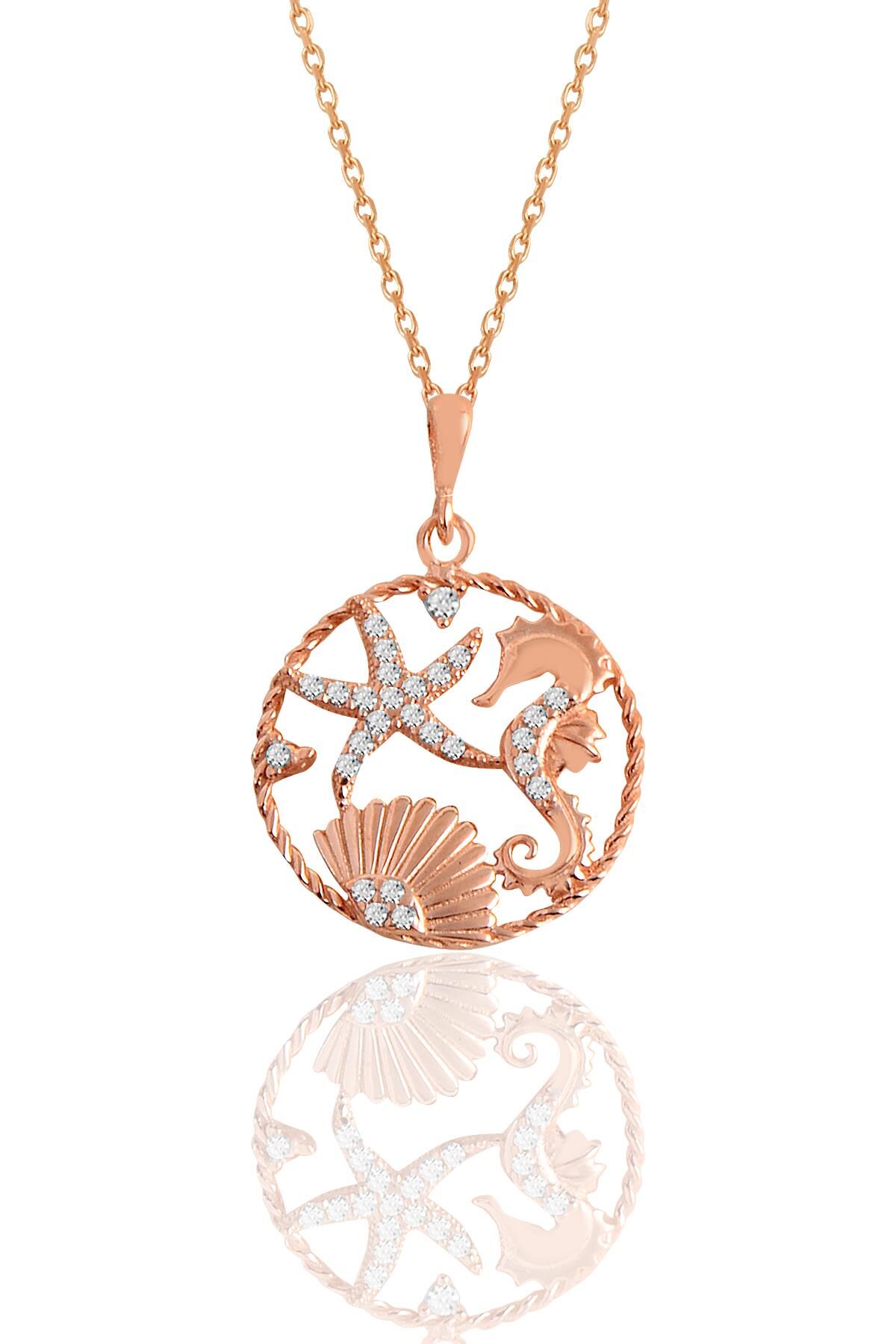 Gümüş rose zirkon taşlı deniz şans kolye  SGTL11050ROSE