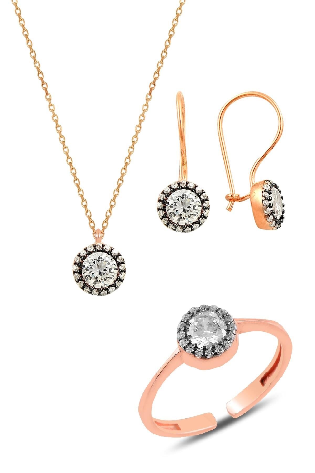 Gümüş rose elmas montörlü üçlü set  SGTL11053ROSE
