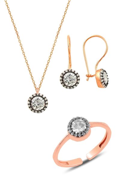 Gümüş rose elmas montörlü üçlü set  SGTL11053ROSE